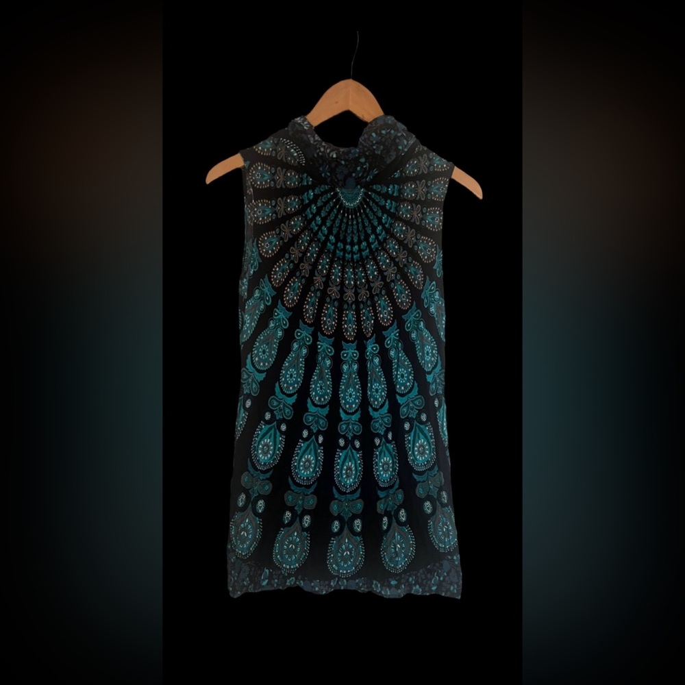Earthbound Trading Co Mandala Print Sleeveless Hooded High-Neck Short Dress S - Picture 2 of 7